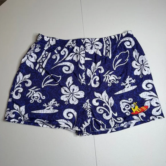 Walt Disney World‎ Pluto Surfing Hibiscus Mens XL Swim Trunks Blue Cotton