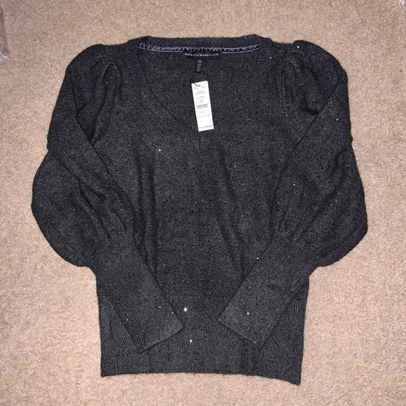 NWT WHBM TEXTURED V-NECK PULLOVER WITH SEQUINS