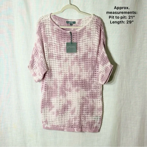 Marled Reunited Lavender‎ Purple Cream Open Knit Crochet Sweater Top L Oversized