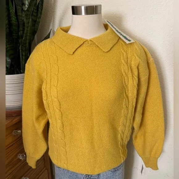 Vintage Shetland‎ Wool Collared Knit Sweater medium NWT