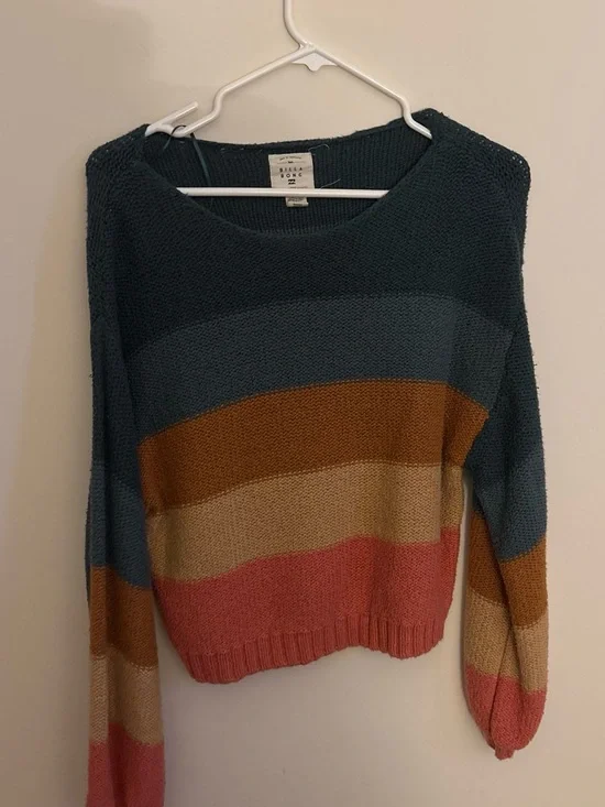Billabong Striped Crewneck Sweater - Teal, Rust, Cream, Coral