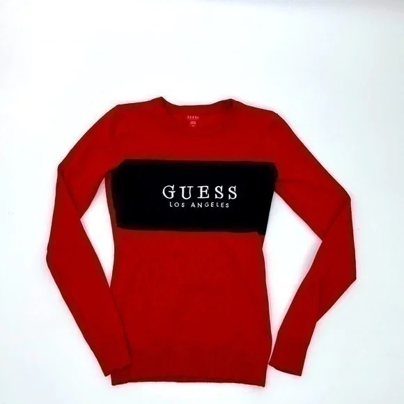 UEC Guess logo large stripe red sweater XS