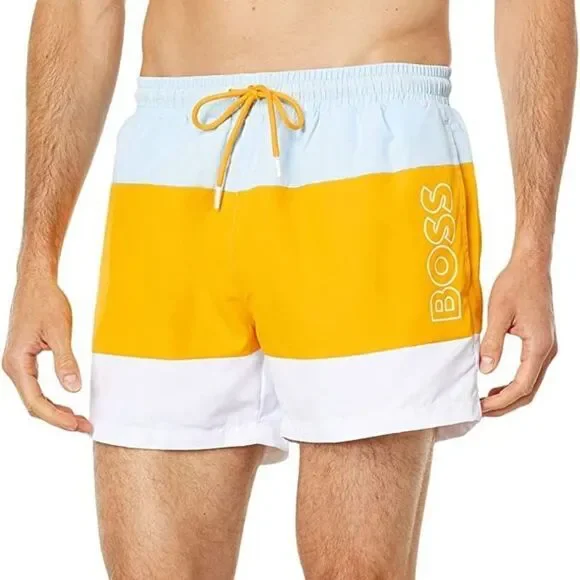 NEW HUGO BOSS men's coco swim shorts in open yellow Small