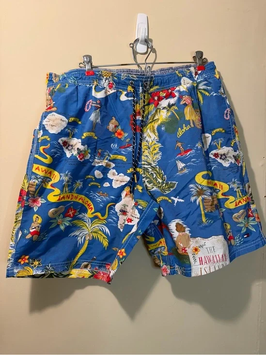 Tommy Hilfiger Men's Blue Hawaiian Print Swim Trunks Size Large