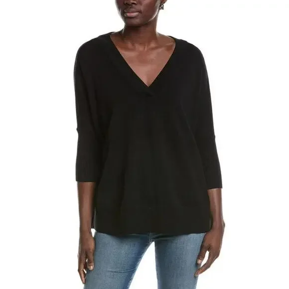 Madewell Women's Double V 3/4 Dolman Sleeve Sweater in True Black SM MSRP $79.50