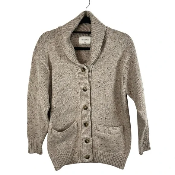 Aritzia Wilfred Free Button Up Grandpa Cardigan Wool Blend Tan Women's Sz‎ 2XS