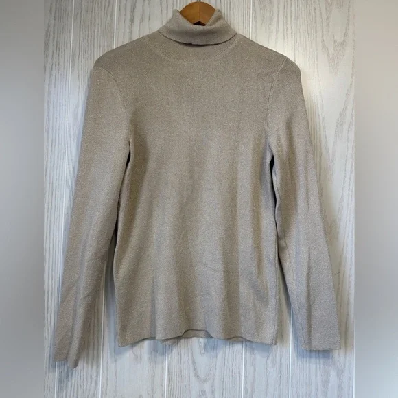 Chico’s Metallic Knit Turtleneck Sweater Size 1 Medium Gold Shimmer