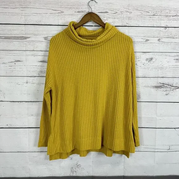 Maeve Anthropologie Sweater Women Small Cowl Neck Mustard Ribbed Oversized Vanna