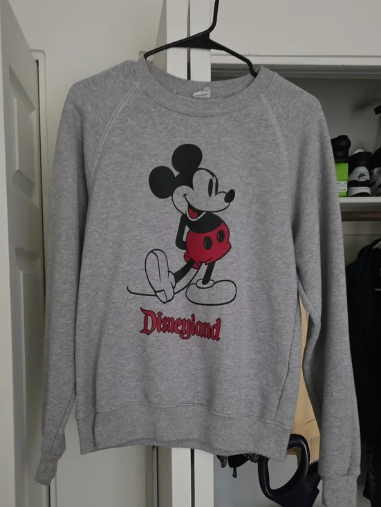 Disney Gray Crewneck with Classic Mickey and Red Disneyland Script