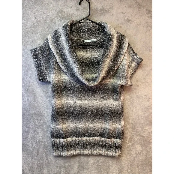 Maurices Space Dye Cowl Neck Short Sleeve Knit Sweater Grey Black White Size M