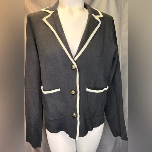 RIO & RIAN Black/Beige Long Sleeve Contrast Tipping Blazer Size Medium