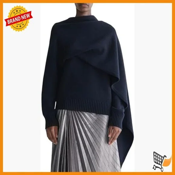 Wool Pullover Sweater with Scarf Detail Long Sleeve Layering Essential