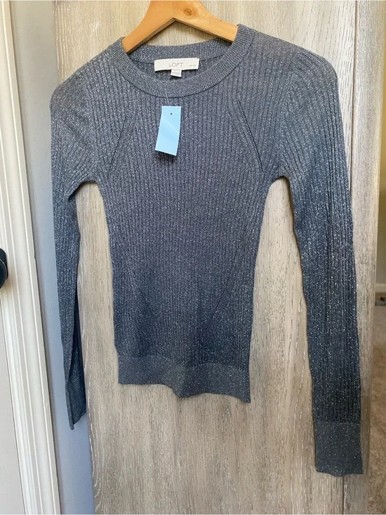 NWT LOFT Metallic Ribbed Crewneck Sweater
