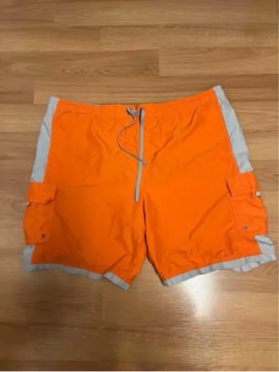 Roundtree & Yorke Men's Orange Cargo Swim Shorts with Contrast Trim size 1X