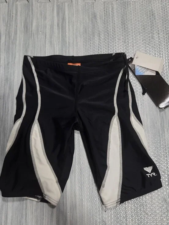 TYR Alliance Boy Men Splice Jammer Black/white Swim Suit Sz 26 NEW