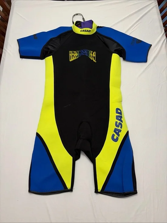 Short Sleeve Neoprene Wetsuit – Black, Blue & Neon Yellow