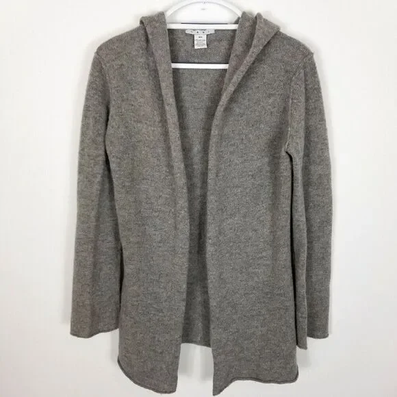 Cabi Women 100% Lambswool Hooded Open Cardigan Sweater Size‎ M Gray Lagenlook
