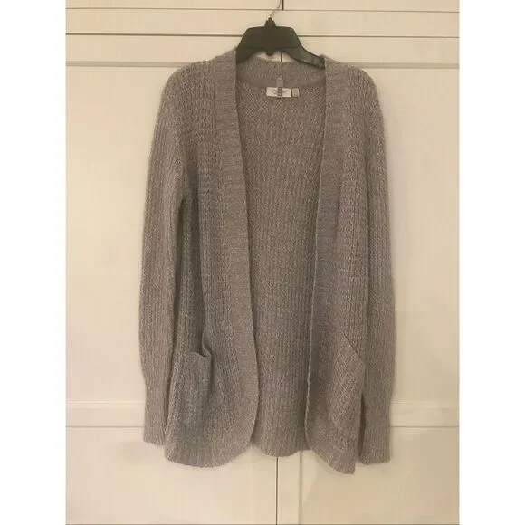 RD Style Women's Gray Knit Open Front Long Sleeve Cardigan Sweater Medium