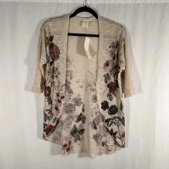 New Live in the Moment Cardigan Women's Small Beige Open Knit Short Sleeve