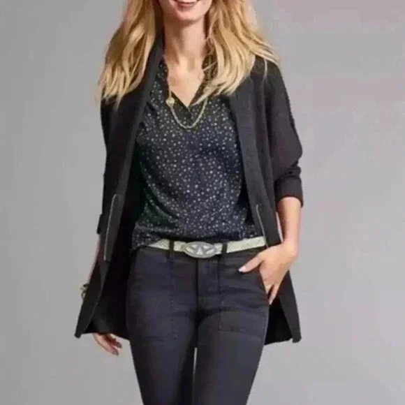 CAbi Women’s Minimalist Oversized Boxy Batwing Cardigan Sweater Half Zip XS Gray