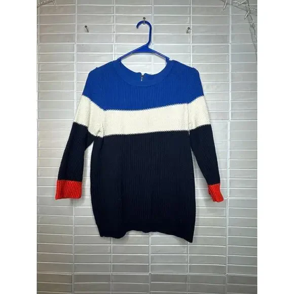 Talbots Red White and Blue Petite Medium 100% Cotton Crocheted Sweater