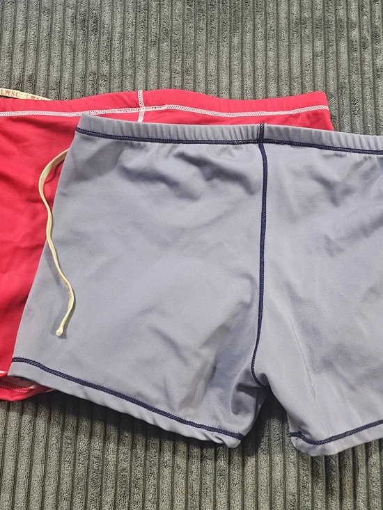 LASC Mens Swim Trunks Lot of 2 Square Cut Briefs Red Grey S  Excellent Pre-Owned