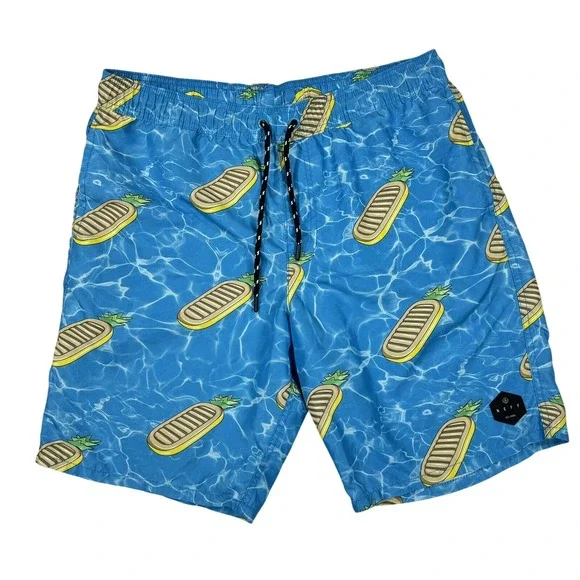 Neff Swim Trunks Men M Blue Pineapple Pool Float Print Board Shorts Beach Surf