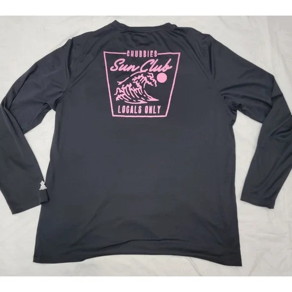 Chubbies Long Sleeve Black Swim Shirt UPF 50 Mens Size XL Sun Club Locals Only
