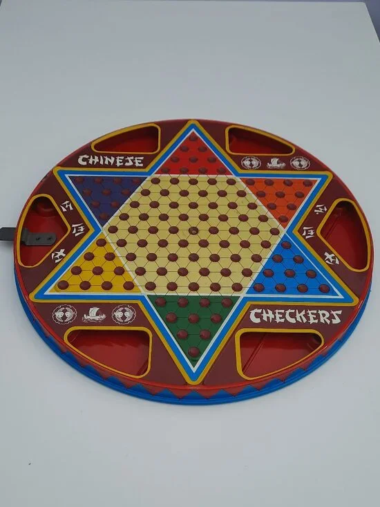 Vintage Ohio Art Red Tin Chinese Checkers & Checkers Board Game