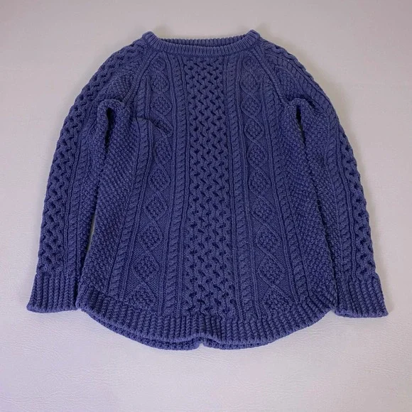 LL Bean Signature Women's‎ Small Navy Blue Cable Fisherman Knit Sweater Side Zip