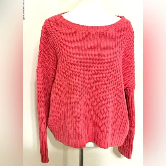 Express Oversized Crop Crew Neck Sweater M Coral