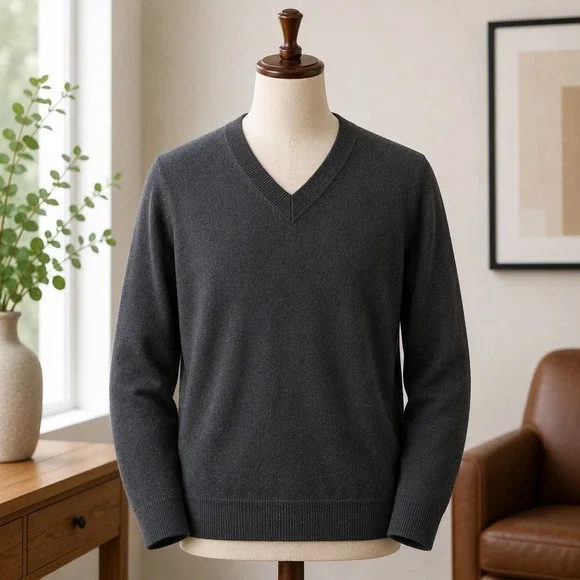 Stacy London V-Neck Sweater Womens Medium Black Knit Long Sleeve Oversized 2326