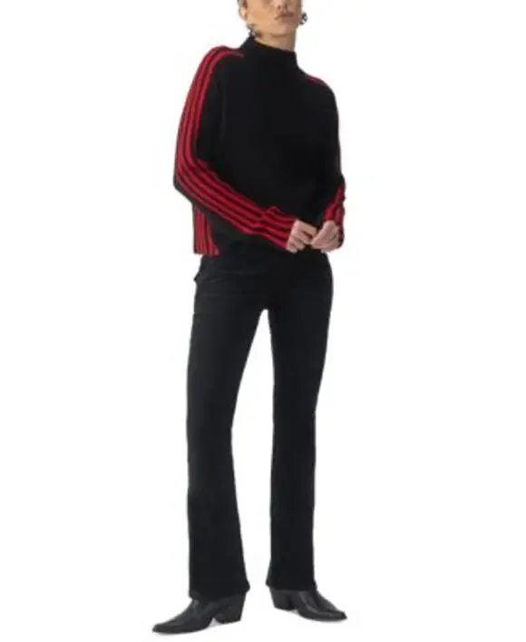 Sanctuary Women's Striped Mock-Neck Long-Sleeve Sweater in Black Red Multi