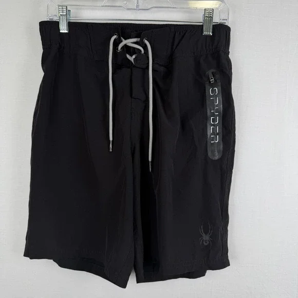 Spyder Mens Swim Trunks Black Board Shorts Zipper Pocket Drawstring 31 Waist