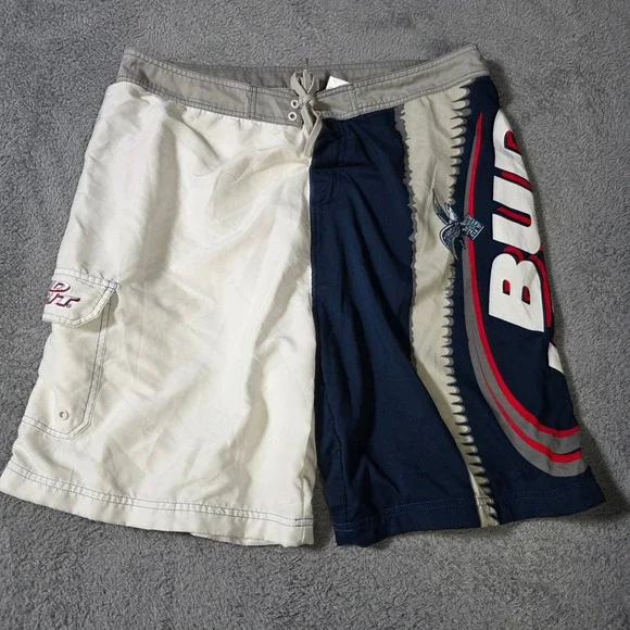 Bud Light Mens 38 Board Shorts Navy White Graphic Beer Logo Cargo Swim Trunks