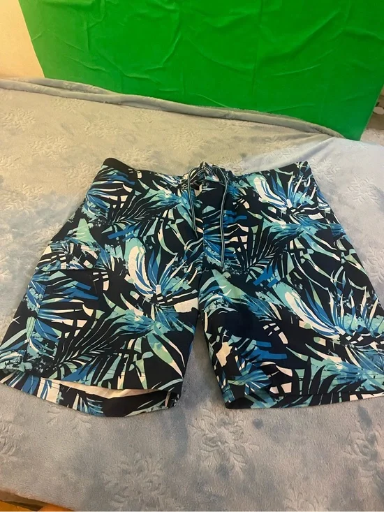 George Navy Swim Shorts with Blue & Teal Tropical Print