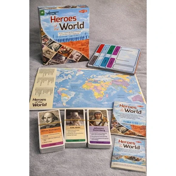 Tactic Heroes of‎ the World Trivia Board Game NEW Complete 200 Cards Map