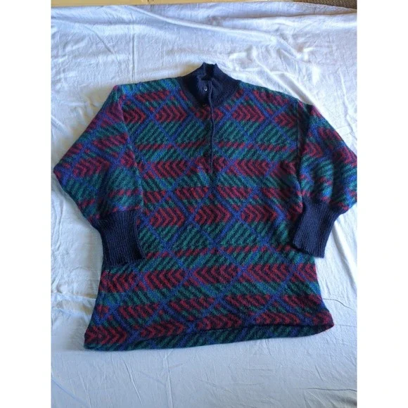 Vtg Yves Saint Laurent‎ Kid Mohair Sweater Multicolor Pullover Mock Neck