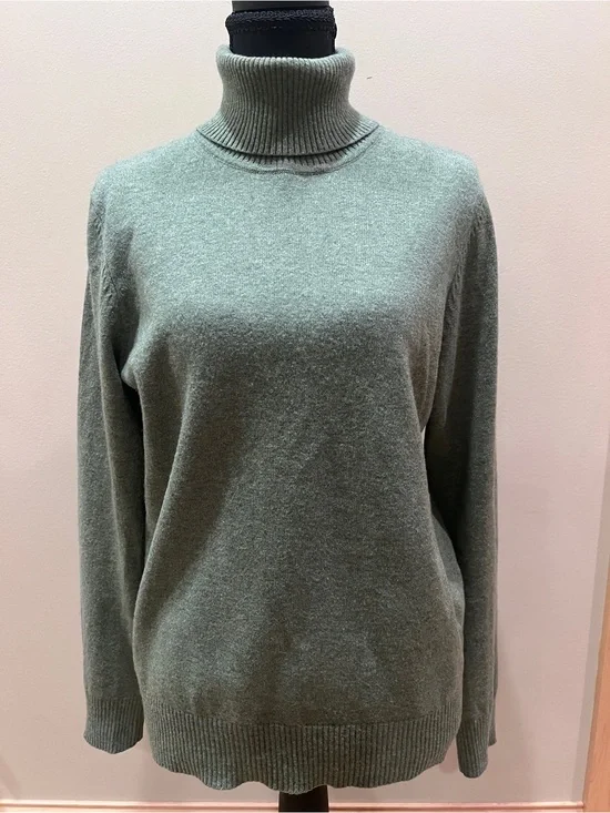 Patrick Michael Womens Sage Green 100% Cashmere Turtleneck Sweater Knit Luxury L