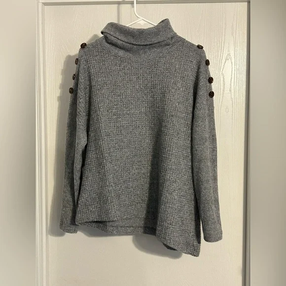 French Laundry | Charcoal Turtleneck Sweater with Button Accents | Size Large
