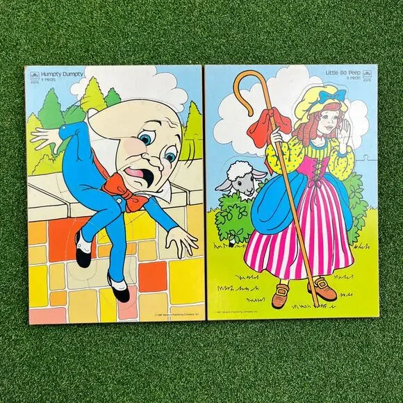 VTG Lot 1987 Wooden Puzzles 9 Pieces Humpty Dumpty Little Bo Peep