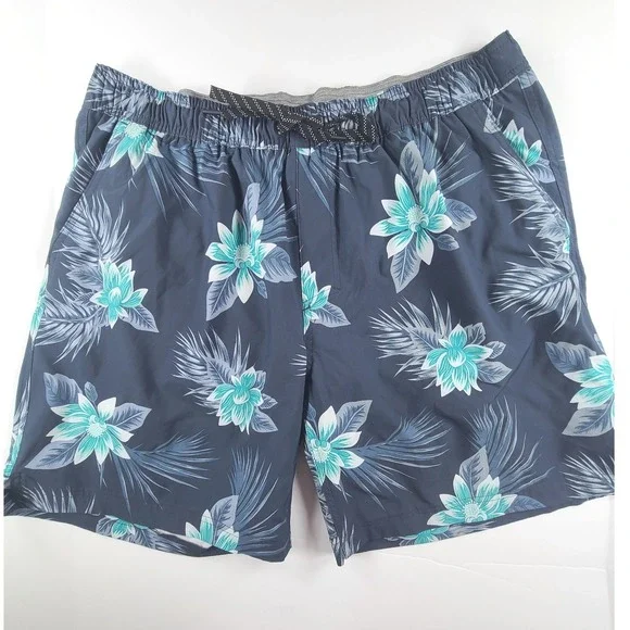 Hurley Swim Trunks Shorts Mens XXL Navy Floral Tropical W/ Liner Elastic Waist