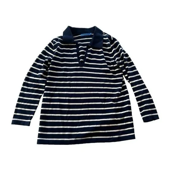 J. Mclaughlin Womens XS Collared V Neck Striped Sweater Navy White Nautical