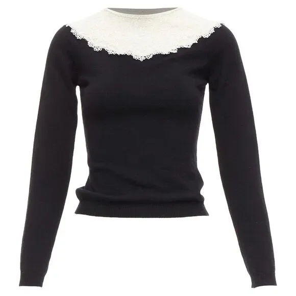 Valentino Beaded Lace Collar Sweater