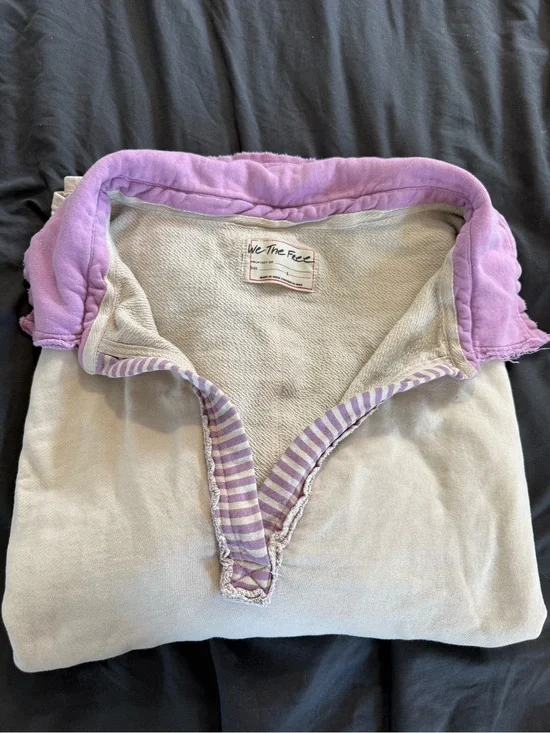 We The Free Cream Pullover with Lavender Trim