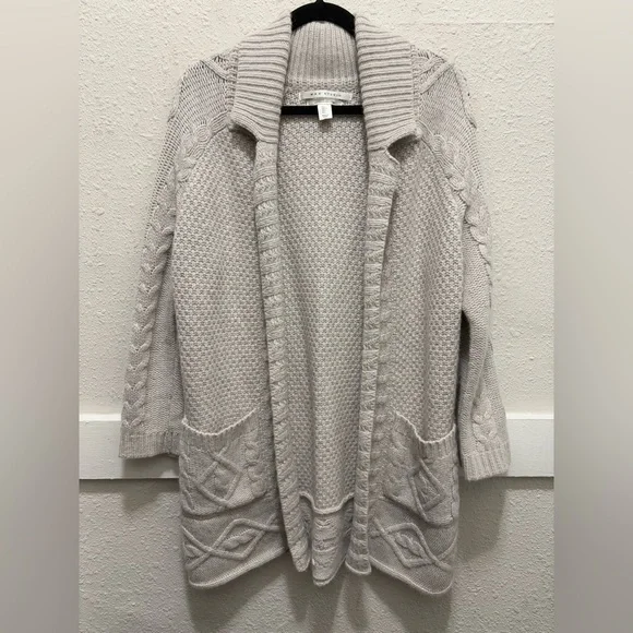 Max Studio Alpaca Blend Knit Long Cardigan Sweater Light Grey Size Large
