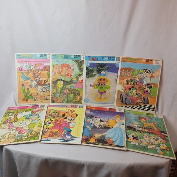 Golden + Walt Disney Childrens‎ Puzzle 8 LOT Frame Tray Mickey Cinderella Bambi