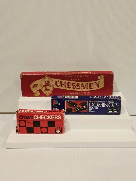 Vintage Game Set Checkers, Domino's and Chessmen Set