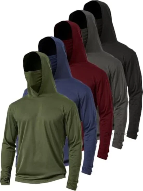 5 Pack Men's Rash Guard Hoodies with Face Mask Sun Protection UPF Lightweight