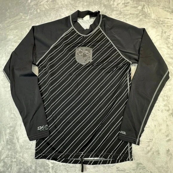 Dakine Rash Guard Mens Large Black Striped Long Sleeve UV Protection Swim Shirt
